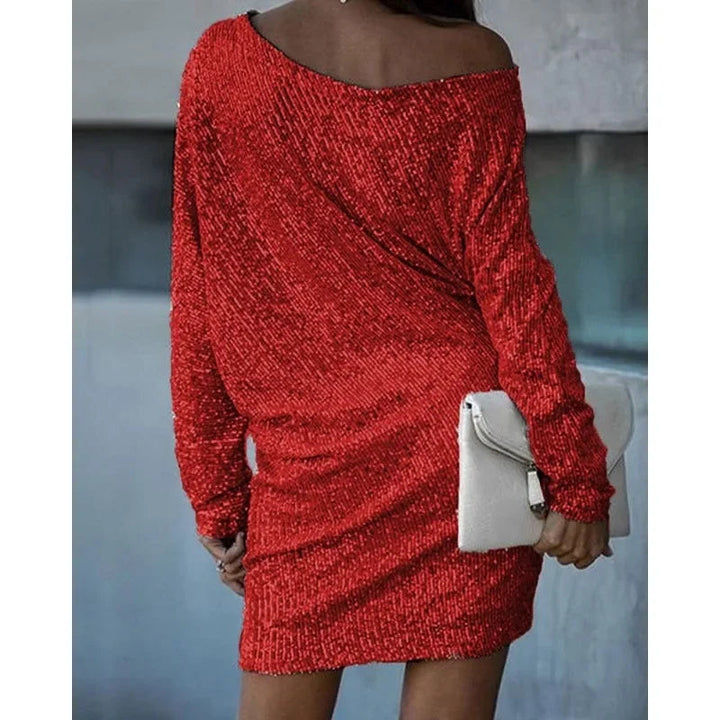 Noelia | Abito Cerimonia Donna Paillettes Elegante Slim Fit Maniche Lunghe 2