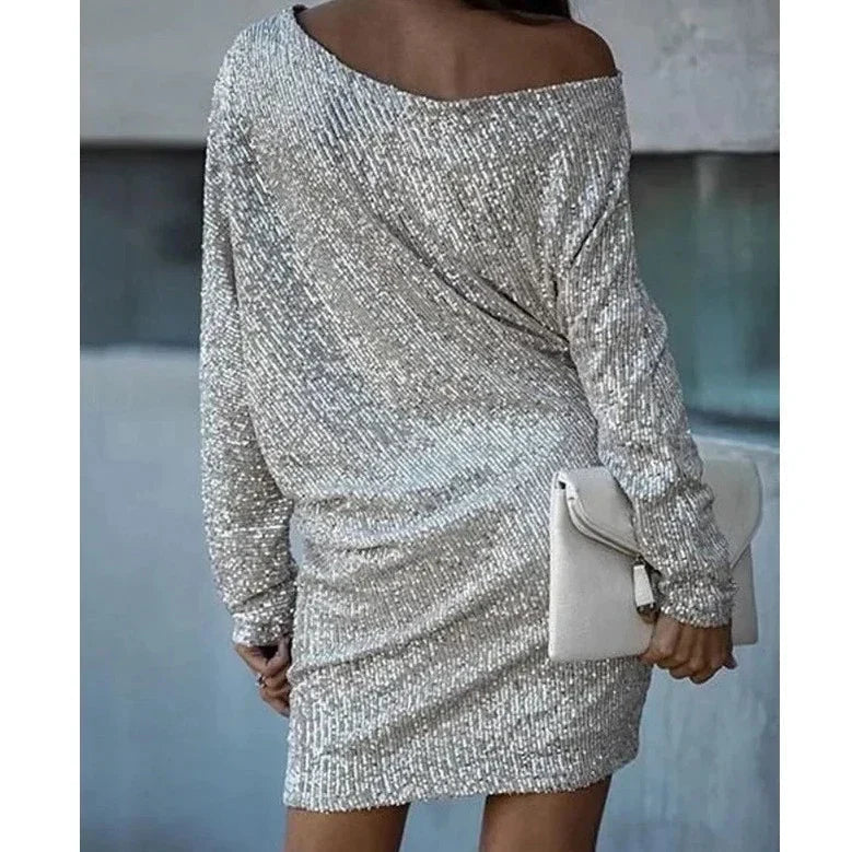 Noelia | Abito Cerimonia Donna Paillettes Elegante Slim Fit Maniche Lunghe 3