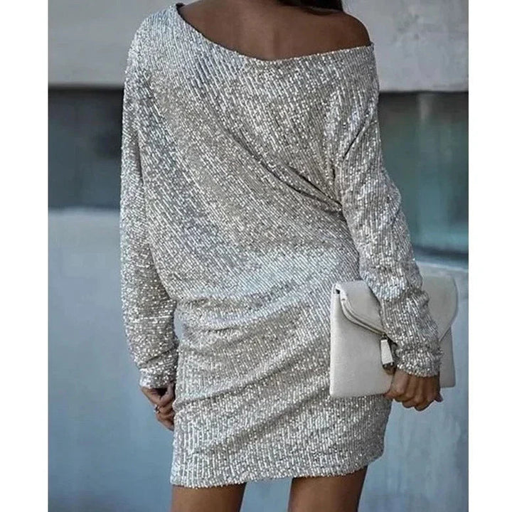 Noelia | Abito Cerimonia Donna Paillettes Elegante Slim Fit Maniche Lunghe 3