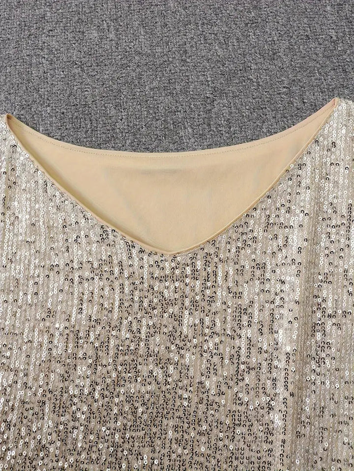 Noelia | Abito Cerimonia Donna Paillettes Elegante Slim Fit Maniche Lunghe 8