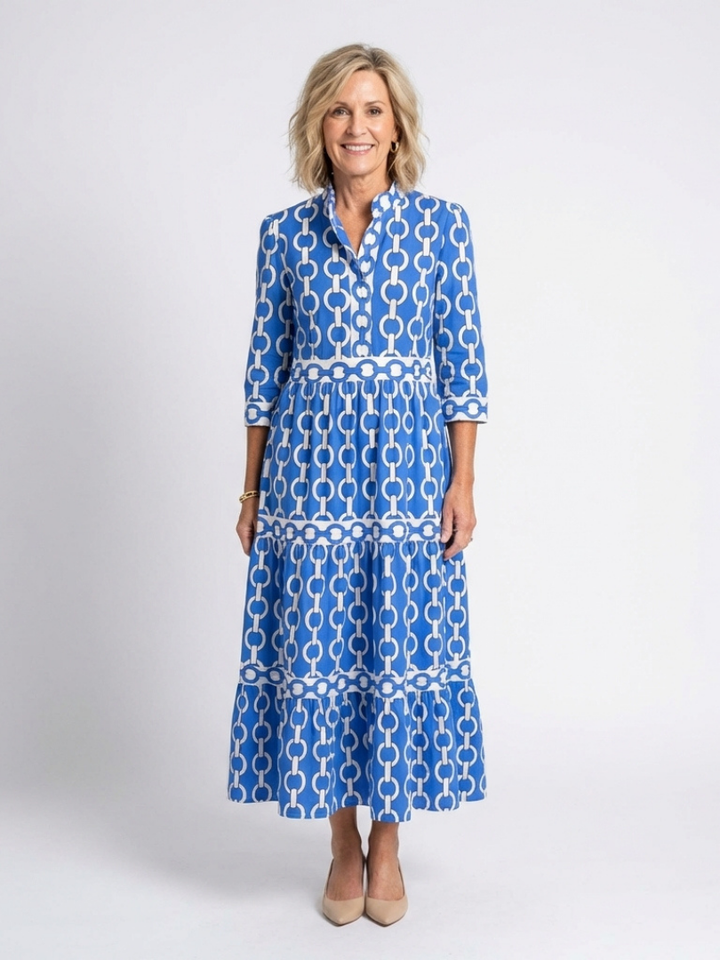 Nora | Elegante Abito Midi Donna con Stampa Geometrica e Maniche a 3/4 0