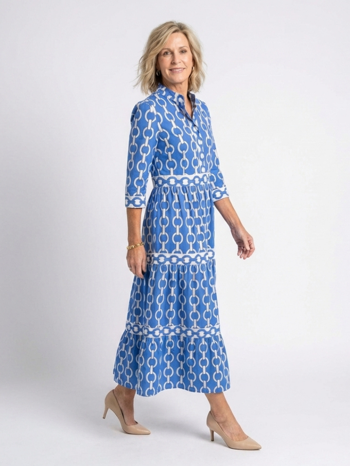 Nora | Elegante Abito Midi Donna con Stampa Geometrica e Maniche a 3/4 1