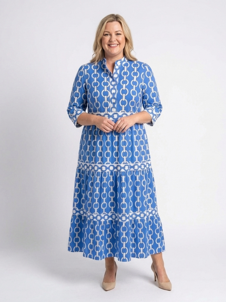 Nora | Elegante Abito Midi Donna con Stampa Geometrica e Maniche a 3/4 3