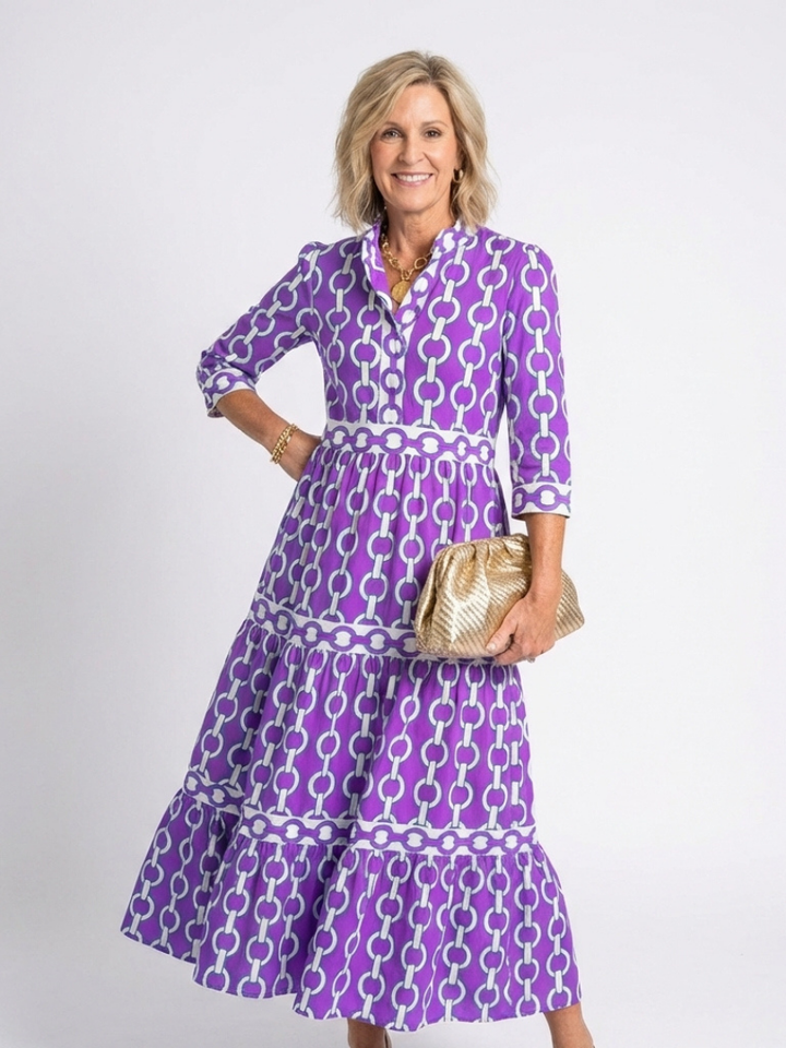 Nora | Elegante Abito Midi Donna con Stampa Geometrica e Maniche a 3/4 4