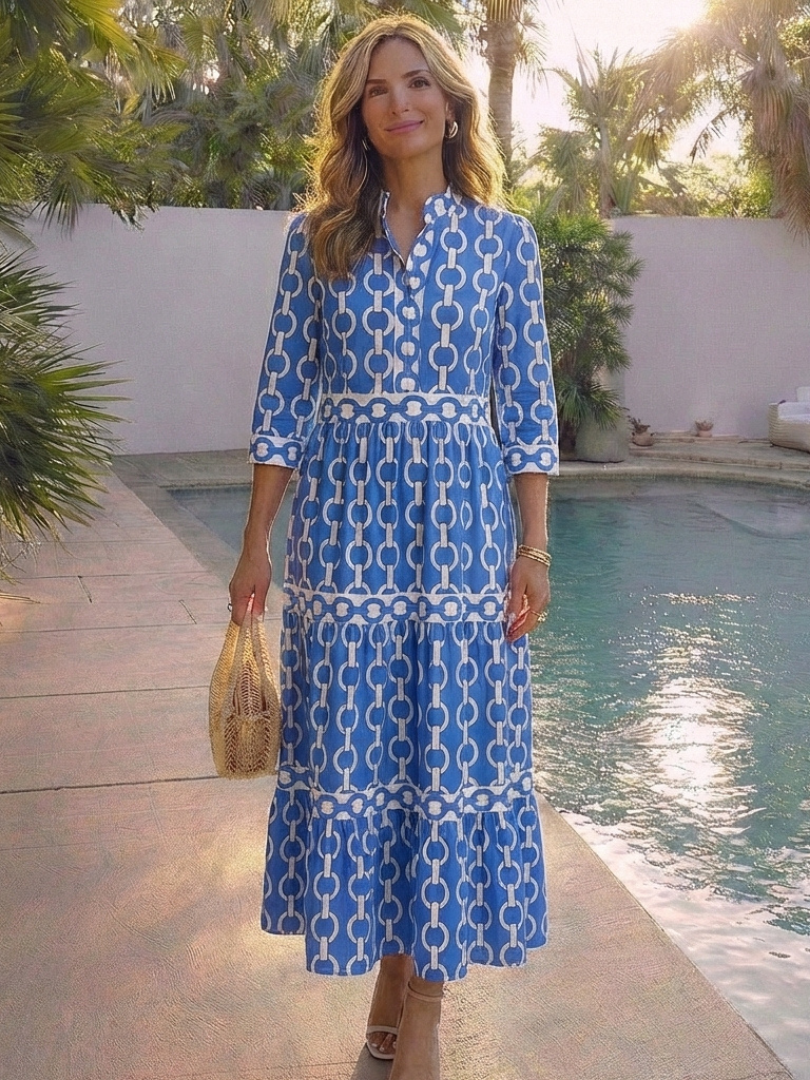 Nora | Elegante Abito Midi Donna con Stampa Geometrica e Maniche a 3/4 5