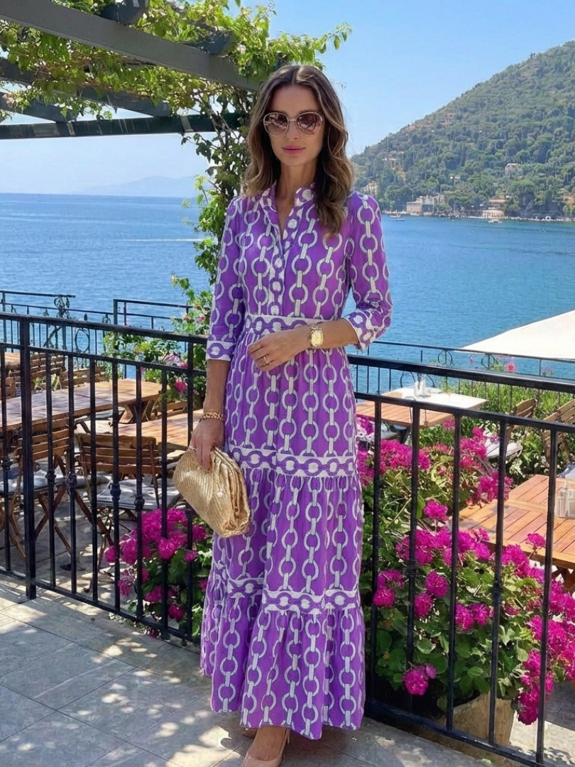 Nora | Elegante Abito Midi Donna con Stampa Geometrica e Maniche a 3/4 6