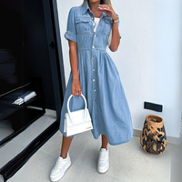 Katrin | Elegante abito midi in denim con maniche a sbuffo