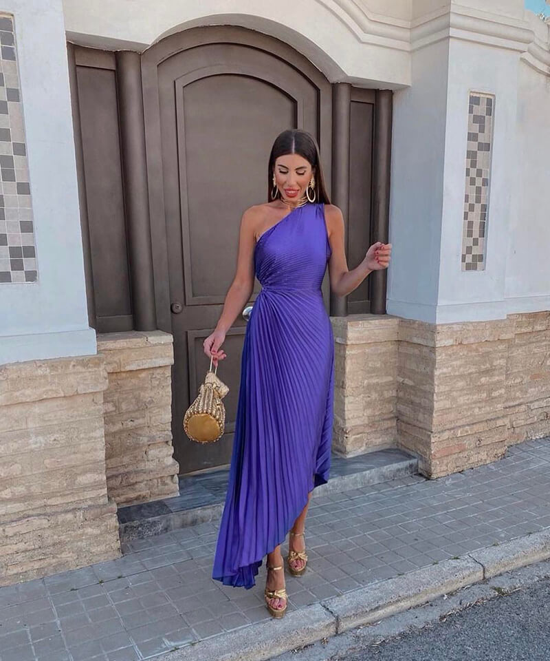 Olivia | Abito da Cerimonia Monospalla Elegante Midi Femminile 0