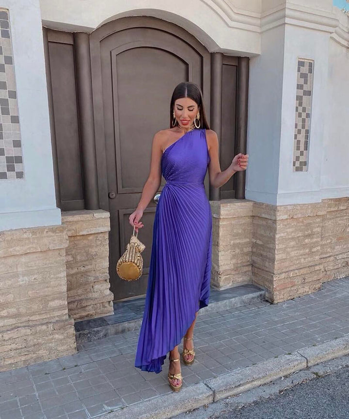 Olivia | Abito da Cerimonia Monospalla Elegante Midi Femminile 0