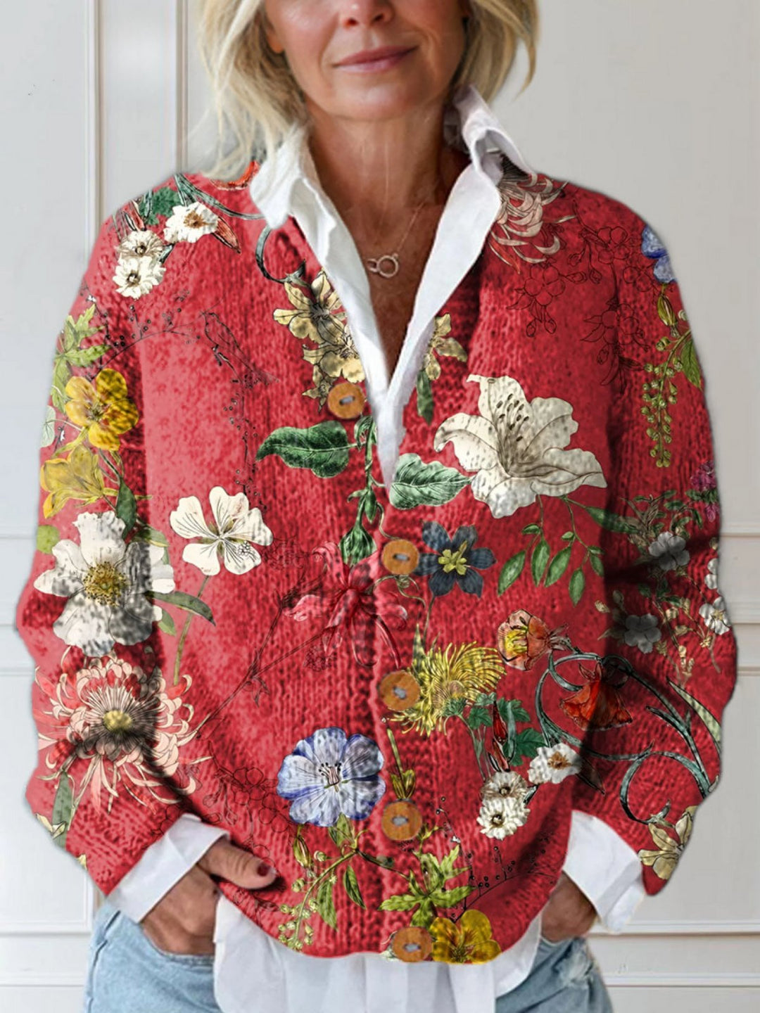Olivia | Cardigan trapuntato a fiori con abbottonatura frontale, stile vintage rilassato 0