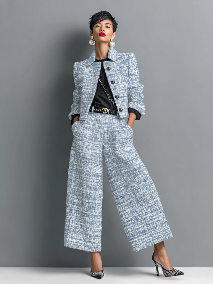 Olivia | Completo Donna Elegante in Tweed con Giacca e Pantaloni Larghe 2