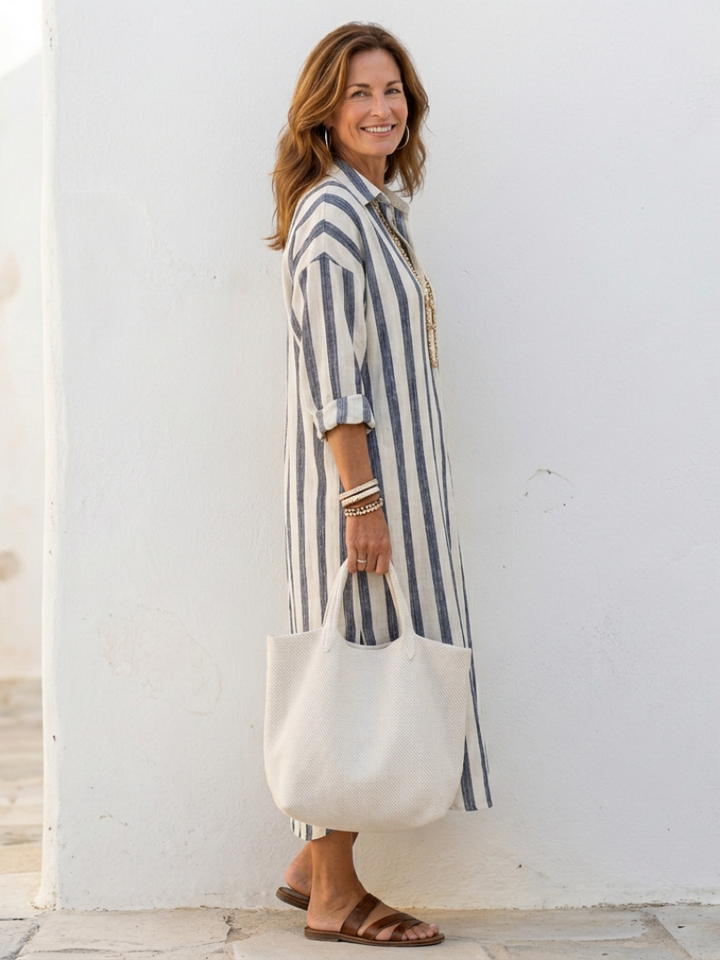 Olivia | Elegante Abito Chemisier Donna Midi a Righe per Ogni Occasione 1