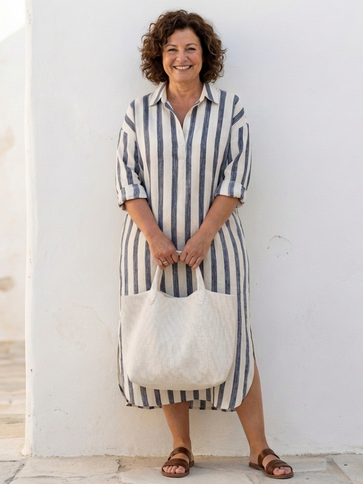 Olivia | Elegante Abito Chemisier Donna Midi a Righe per Ogni Occasione 2