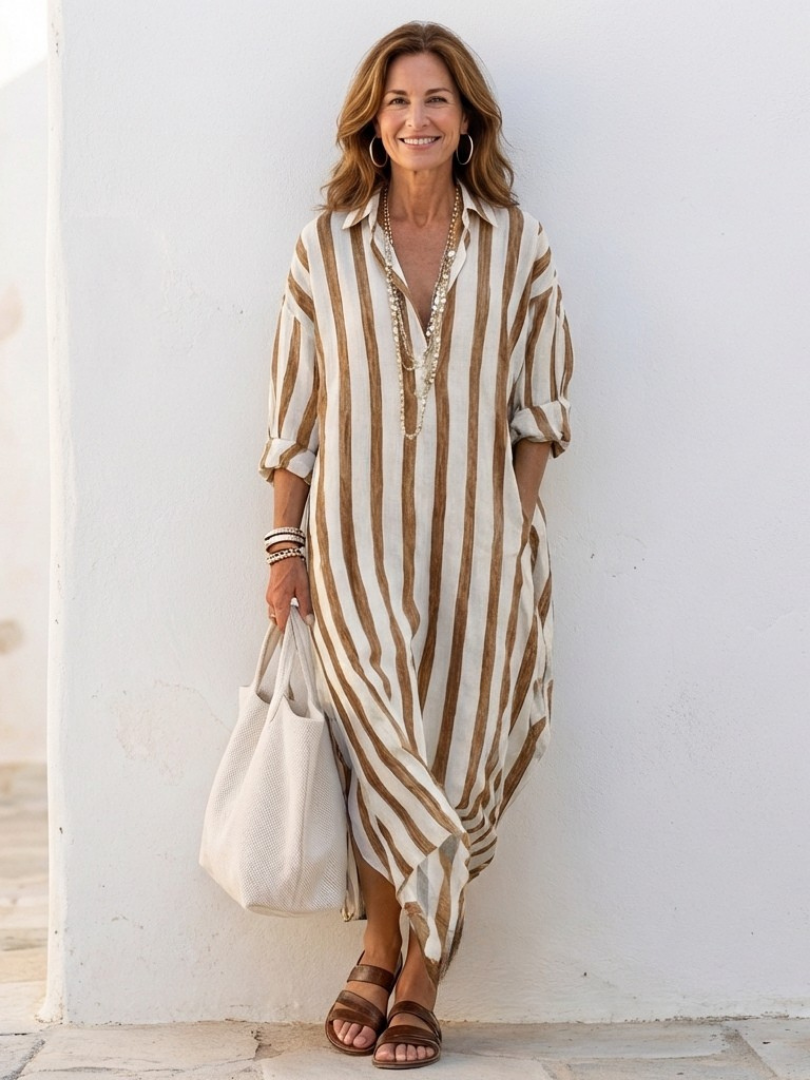 Olivia | Elegante Abito Chemisier Donna Midi a Righe per Ogni Occasione 6
