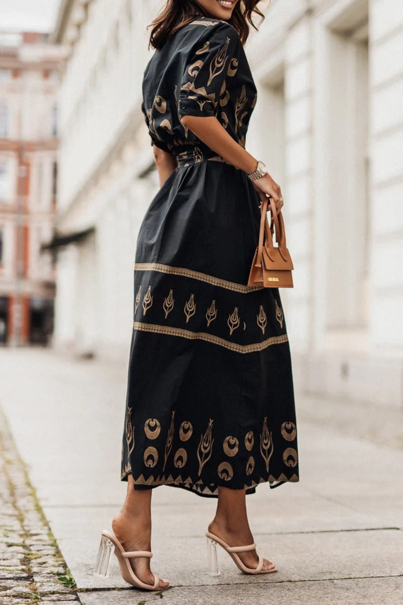 Olivia | Elegante Abito Midi da Donna con Cintura e Fantasia Geometrica 1