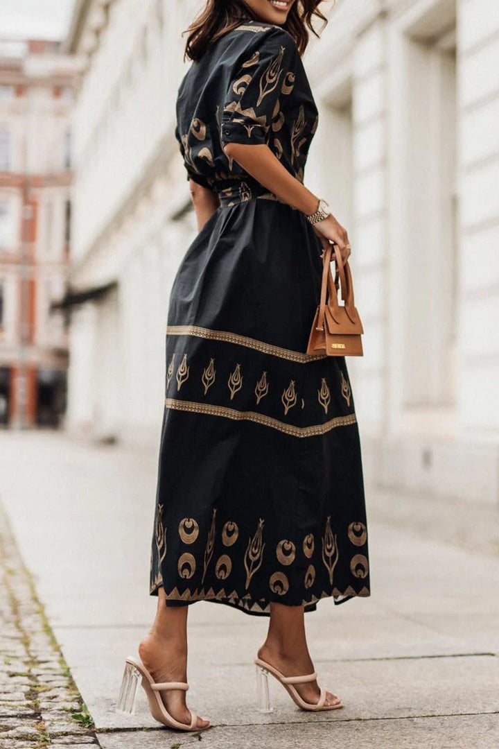 Olivia | Elegante Abito Midi da Donna con Cintura e Fantasia Geometrica 1