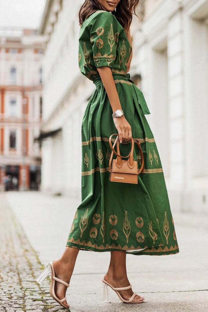 Olivia | Elegante Abito Midi da Donna con Cintura e Fantasia Geometrica 2