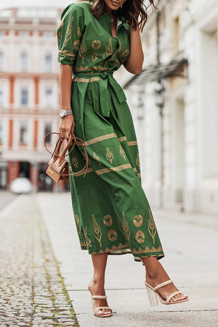 Olivia | Elegante Abito Midi da Donna con Cintura e Fantasia Geometrica 3