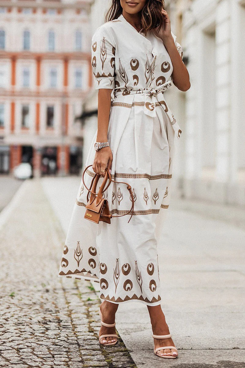 Olivia | Elegante Abito Midi da Donna con Cintura e Fantasia Geometrica 4