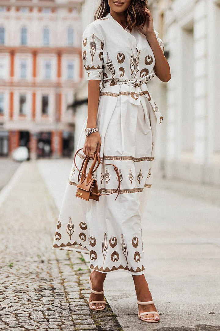 Olivia | Elegante Abito Midi da Donna con Cintura e Fantasia Geometrica 4