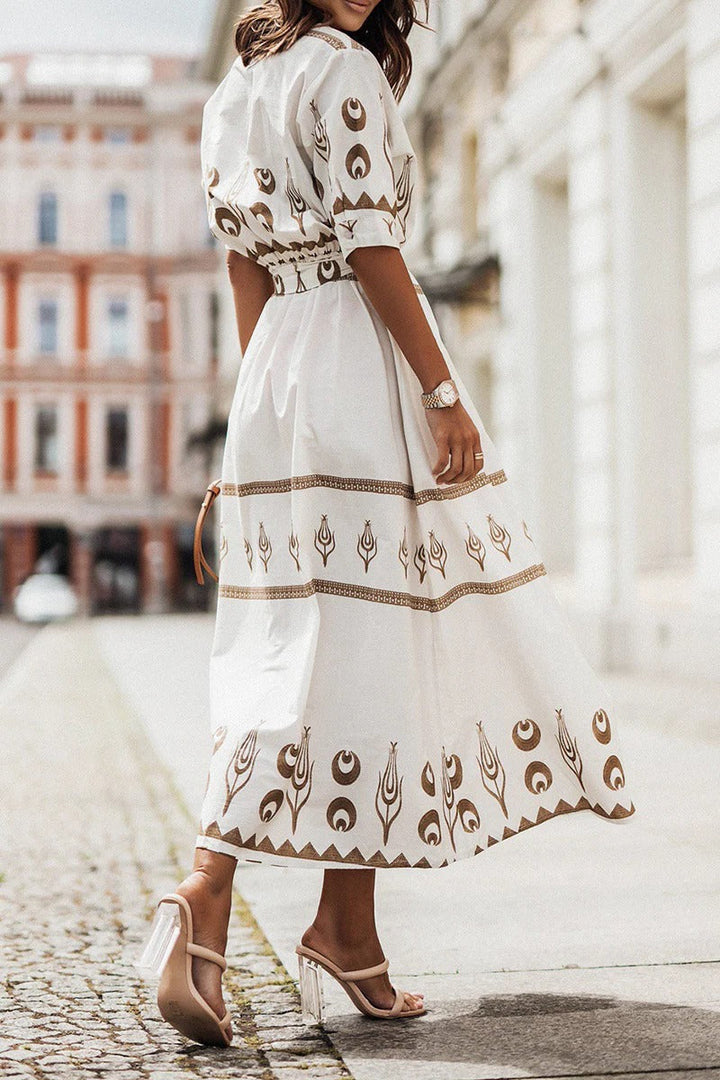 Olivia | Elegante Abito Midi da Donna con Cintura e Fantasia Geometrica 5