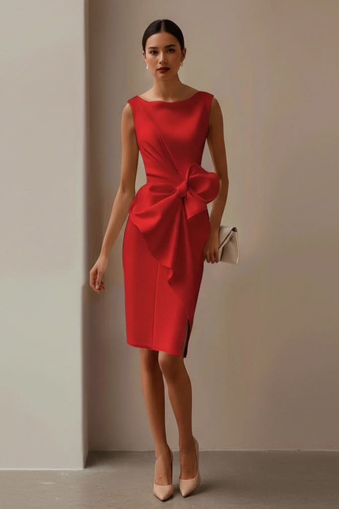 Penelope | Elegante abito midi da cocktail senza maniche con dettaglio a fiocco 3