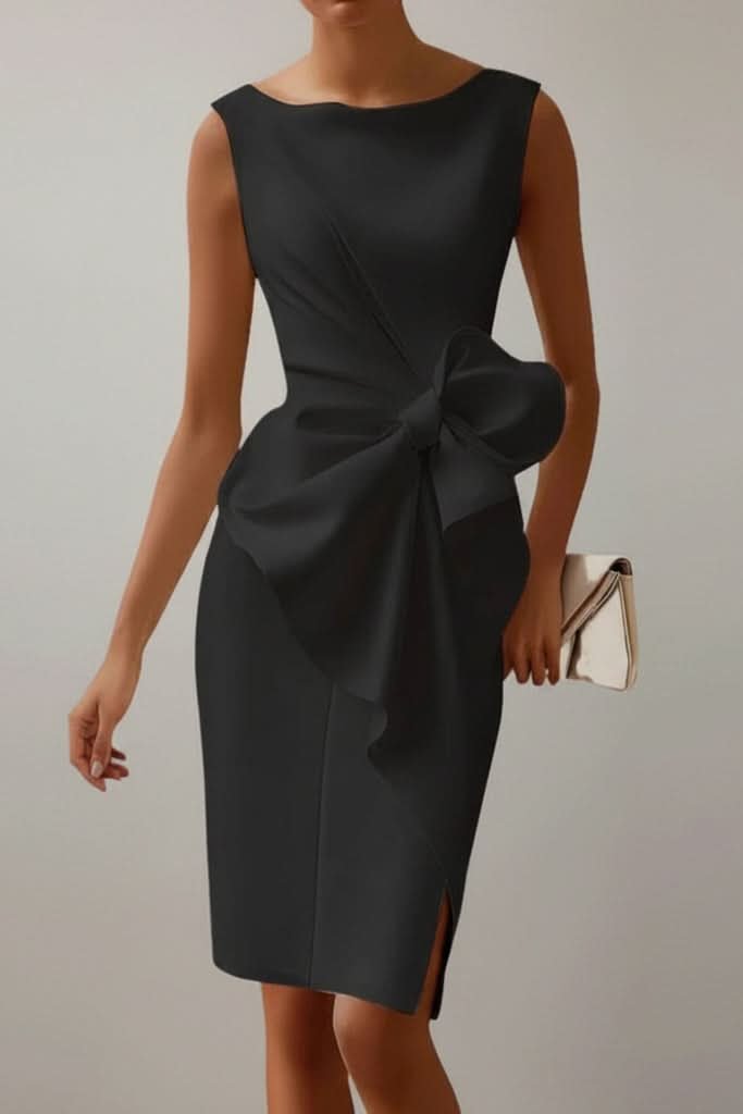 Penelope | Elegante abito midi da cocktail senza maniche con dettaglio a fiocco 5