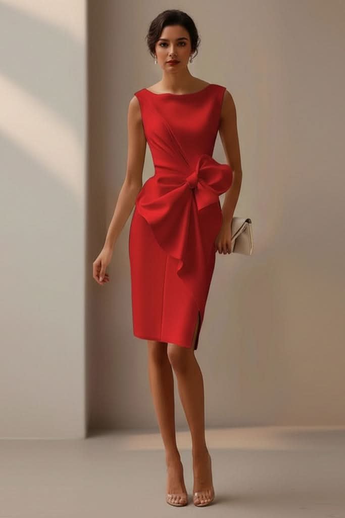 Penelope | Elegante abito midi da cocktail senza maniche con dettaglio a fiocco 8