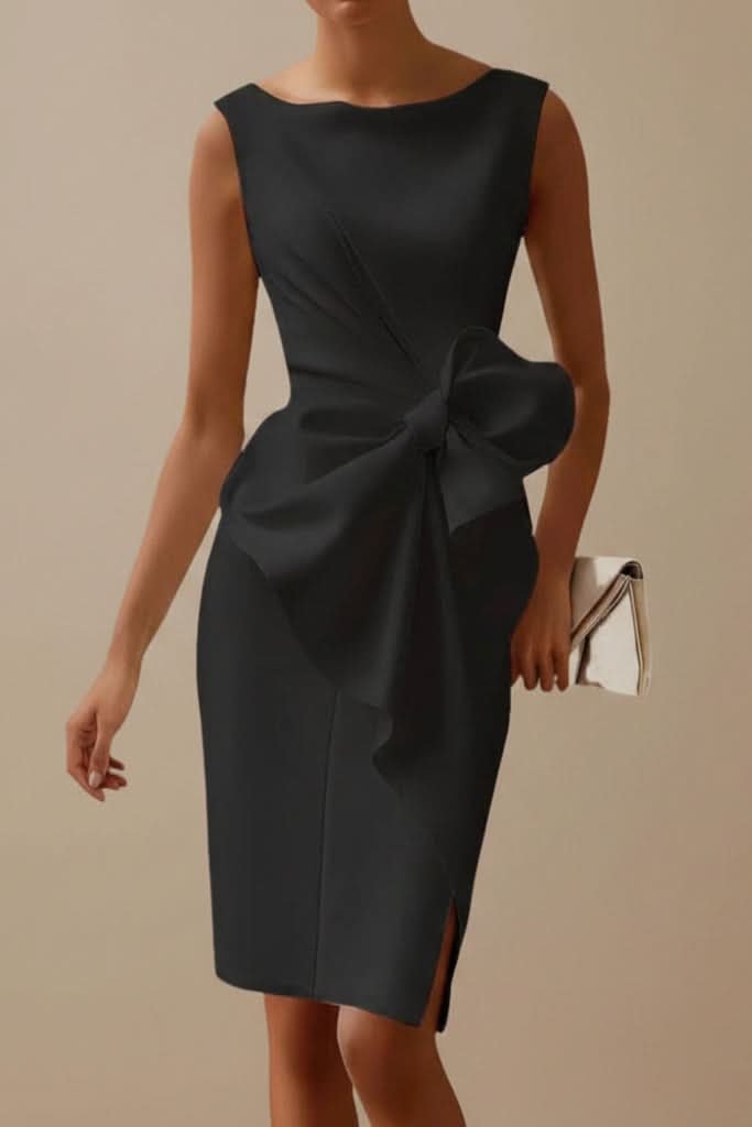 Penelope | Elegante abito midi da cocktail senza maniche con dettaglio a fiocco 9