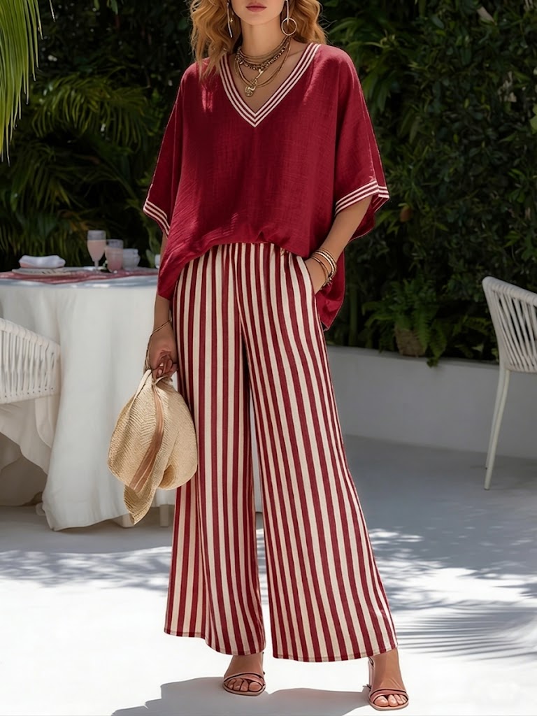 Poppy | Elegante completo da donna in cotone e lino, composto da due pezzi 0
