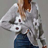Camilla | Maglione Elegante con Scollo a V e Motivo Floreale