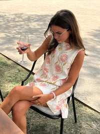 Camilla | Abito estivo senza maniche in misto lino con motivi floreali
