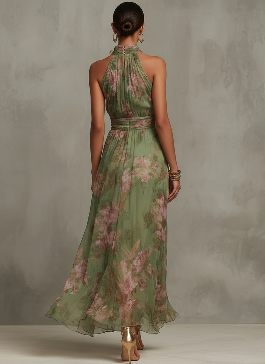Sarina | Maxi Abito Floreale Estivo Elegante Scollo All'Americana 1