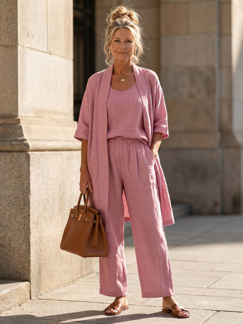 Selena | Completo Donna Elegante – Set Traspirante in Tre Pezzi con Top e Pantaloni a Gamba Larga 0