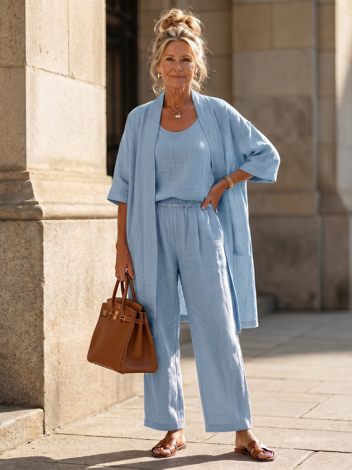 Selena | Completo Donna Elegante – Set Traspirante in Tre Pezzi con Top e Pantaloni a Gamba Larga 3