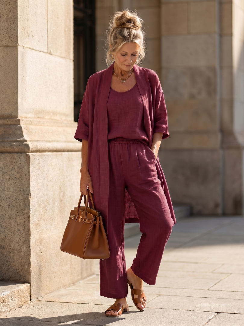 Selena | Completo Donna Elegante – Set Traspirante in Tre Pezzi con Top e Pantaloni a Gamba Larga 4