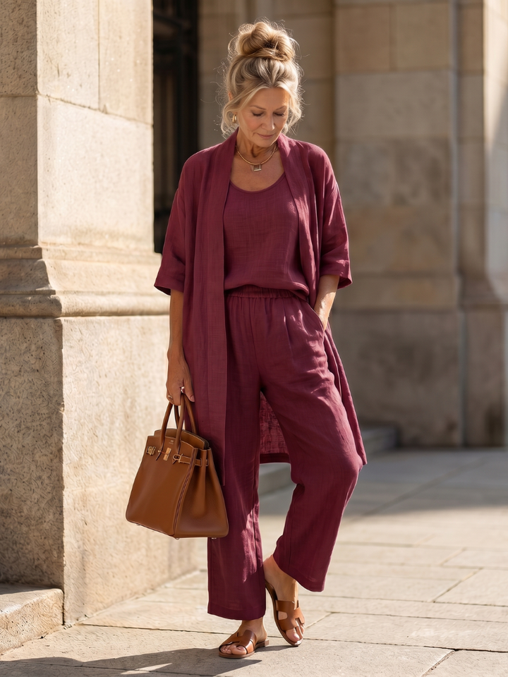 Selena | Completo Donna Elegante – Set Traspirante in Tre Pezzi con Top e Pantaloni a Gamba Larga 4