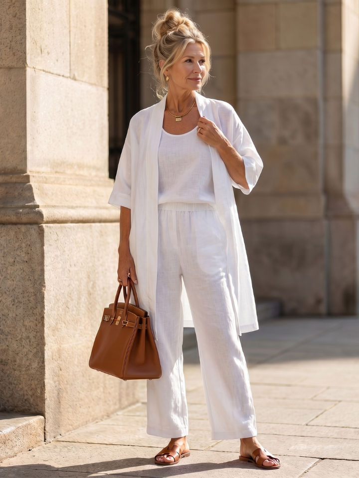 Selena | Completo Donna Elegante – Set Traspirante in Tre Pezzi con Top e Pantaloni a Gamba Larga 5
