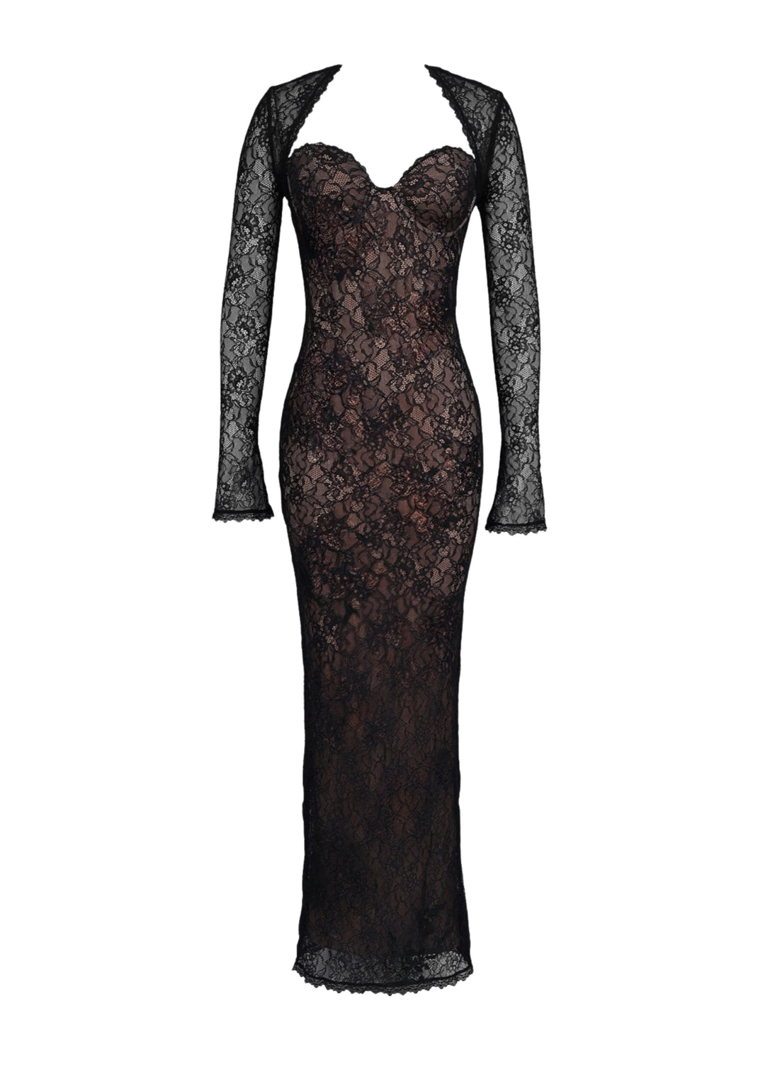 Selene | Elegante Maxi Abito Lungo in Pizzo Nero 0