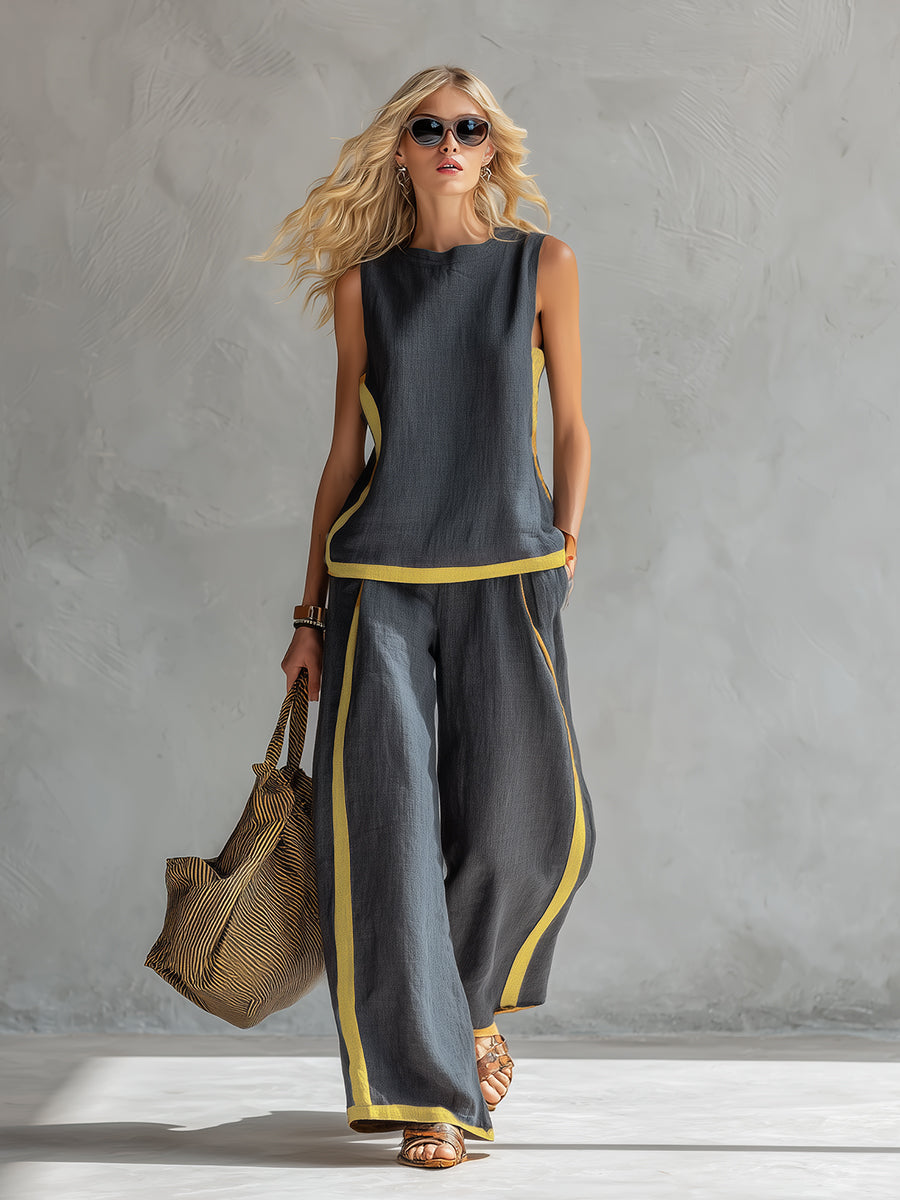 Sienna | Completo Donna Elegante – Set Due Pezzi Casual-Chic con Top Senza Maniche e Pantaloni a Gamba Larga 0