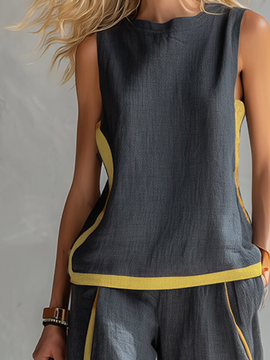 Sienna | Completo Donna Elegante – Set Due Pezzi Casual-Chic con Top Senza Maniche e Pantaloni a Gamba Larga 1