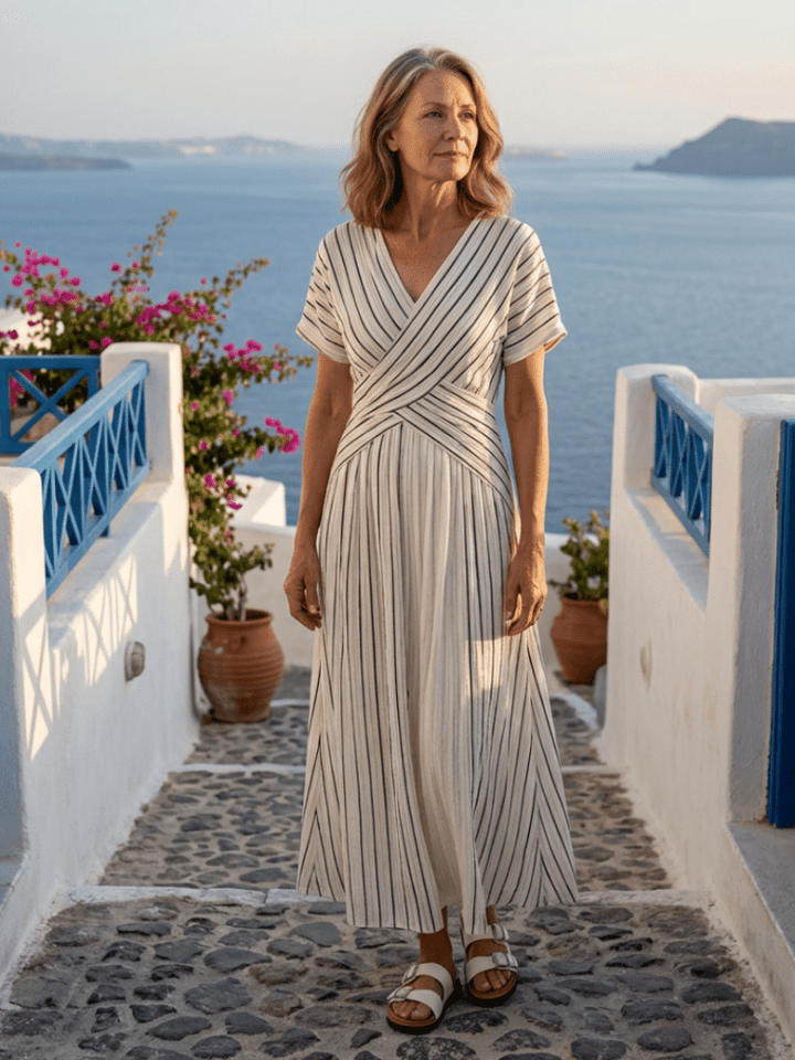 Sofia | Elegante Abito Midi Cerimonia Donna con Scollo a V e Maniche Corte 0