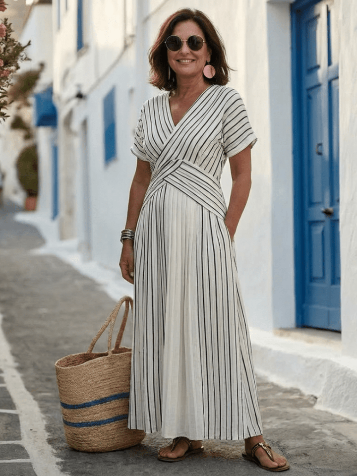 Sofia | Elegante Abito Midi Cerimonia Donna con Scollo a V e Maniche Corte 4