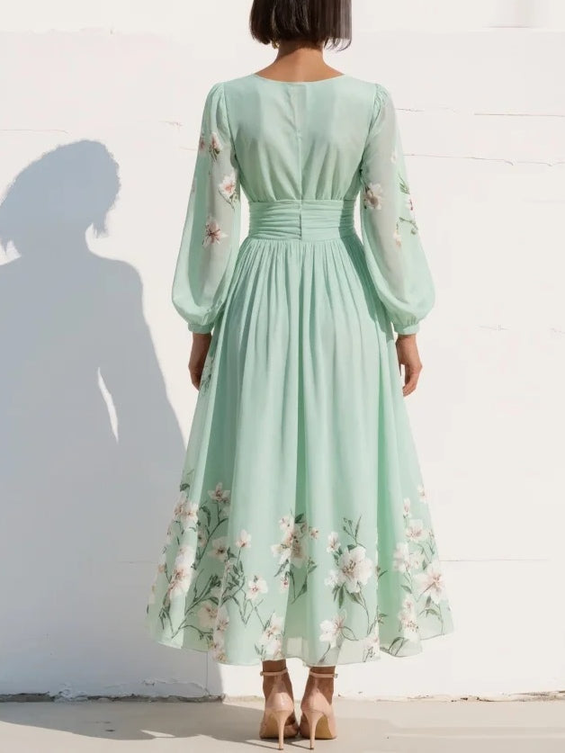 Sofia | Elegante Abito Midi Cerimonia con Scollo a V e Stampa Floreale 1