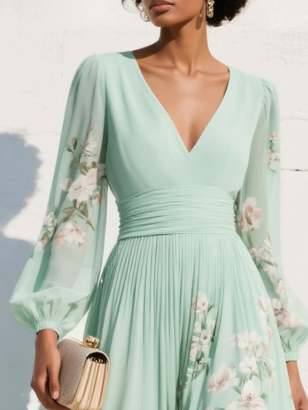 Sofia | Elegante Abito Midi Cerimonia con Scollo a V e Stampa Floreale 3