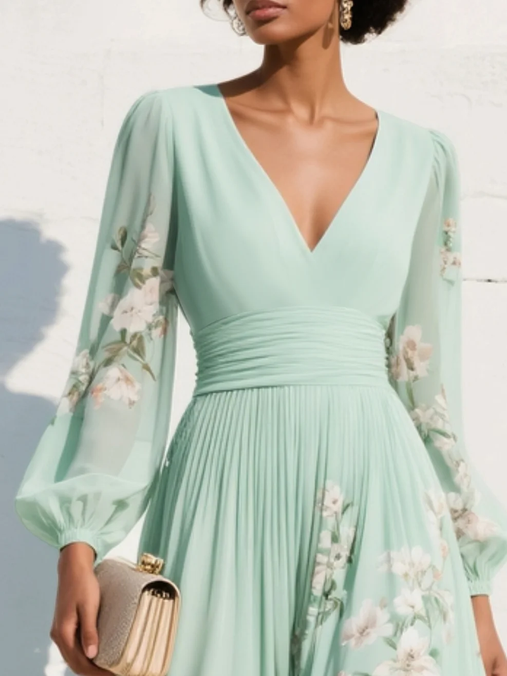 Sofia | Elegante Abito Midi Cerimonia con Scollo a V e Stampa Floreale 3