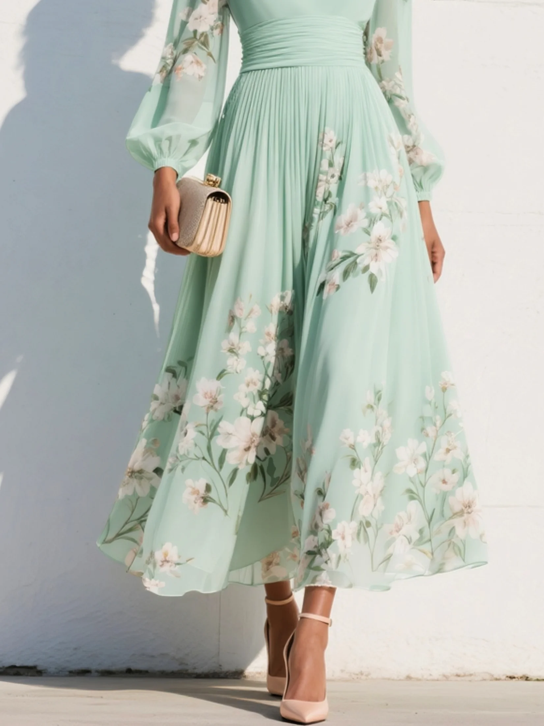 Sofia | Elegante Abito Midi Cerimonia con Scollo a V e Stampa Floreale 4