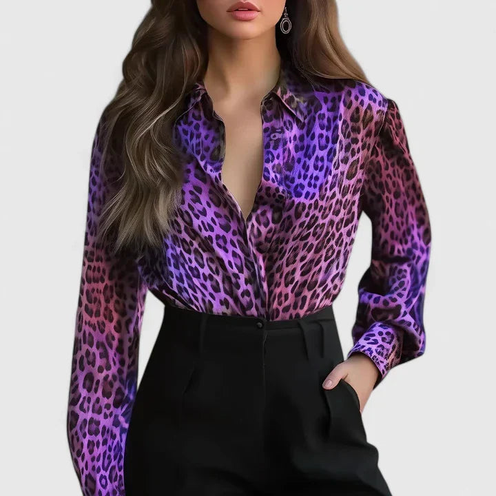 Sofia | Elegante Camicetta a Maniche Lunghe con Stampa Leopardata 1