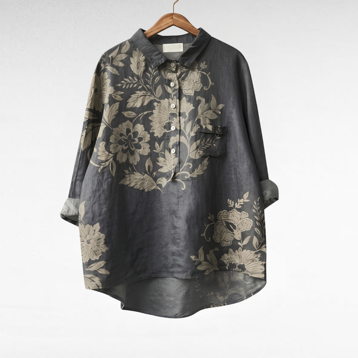 Sofia | Elegante Camicia Lino Donna con Stampa Floreale, Leggera e Traspirante 0