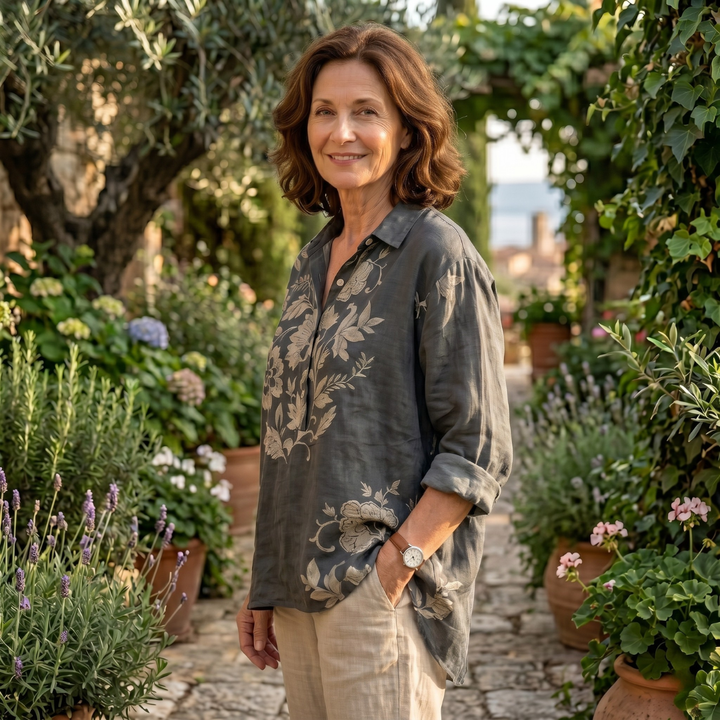 Sofia | Elegante Camicia Lino Donna con Stampa Floreale, Leggera e Traspirante 2